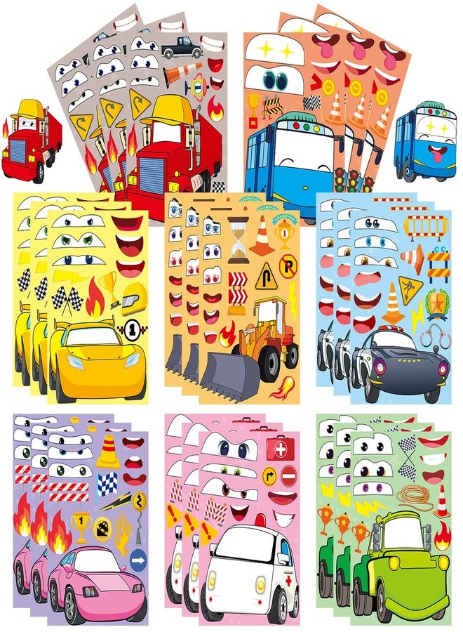 T-Antrix 24 Sheets Make Your Own Stickers Make A Face Stickers for Kids Toddlers with Fire Truck Tractor Police Car Bus Racing Car DIY Craft Kids Party Favor Supplies Crafts - Image 1
